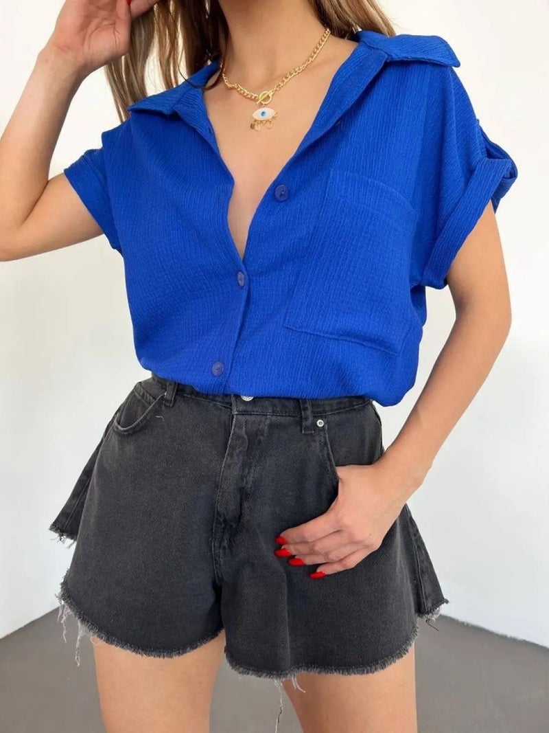 Jane's JANES Textured Button-Up Shirt with Pocket - Image 2
